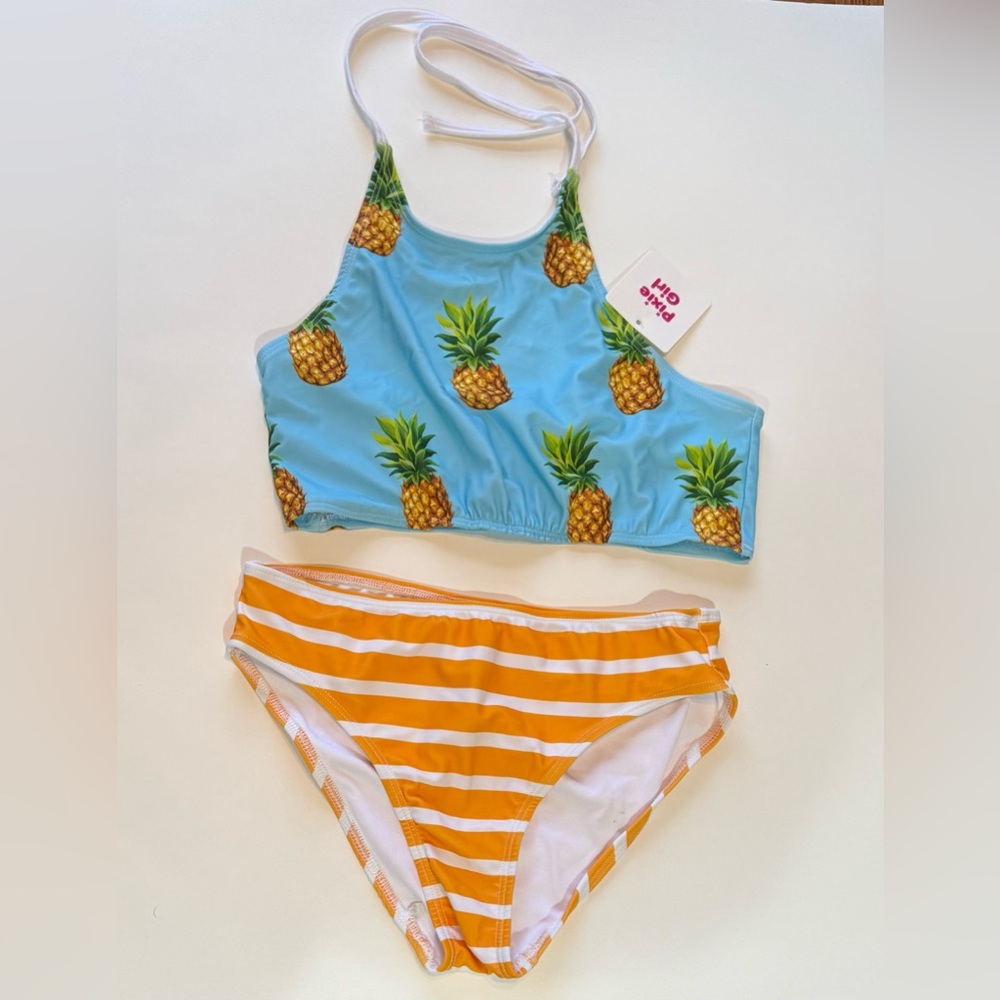 NWT-Pineapple Print Kids Bikini - Blue and Orange
